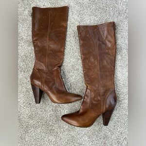 FRYE REGINA Zip Heel Tall Leather Dress Boots